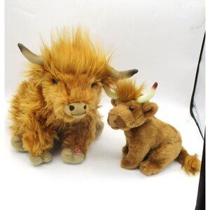 Living Nature Highland Cow Sounds & Baby Plush Set Of 2  Realistic Soft Brown St